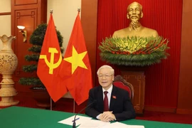 Tổng Bí thư Nguyễn Phú Trọng điện đàm trực tiếp với Tổng thống Liên bang Nga Vladimir Putin. (Ảnh: Trí Dũng/TTXVN)