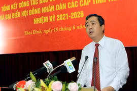Bí thư Tỉnh ủy, Trưởng ban Chỉ đạo bầu cử tỉnh Thái Bình Ngô Đông Hải Phát biểu tại Hội nghị. (Ảnh: Thế Duyệt/TTXVN)