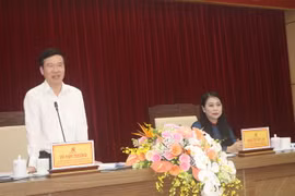 Ông Võ Văn Thưởng phát biểu tại buổi làm việc với Tỉnh ủy Vĩnh Phúc. (Ảnh: Nguyễn Trọng Lịch/TTXVN)