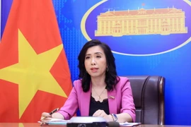 Người phát ngôn Bộ Ngoại giao Lê Thị Thu Hằng chủ trì họp báo. (Ảnh: Lâm Khánh/TTXVN)