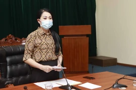 Bí thư Tỉnh ủy Vĩnh Phúc Hoàng Thị Thúy Lan phát biểu chỉ đạo cuộc họp. (Ảnh: Hoàng Hùng/TTXVN)