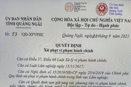 Quyết định số 53 của Ủy ban Nhân dân tỉnh Quảng Ngãi. (Ảnh chụp màn hình)