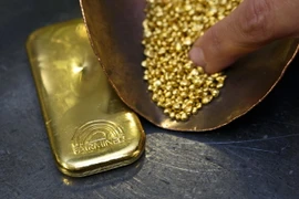 Vàng được giới thiệu tại một cửa hàng kim hoàn. (Ảnh: AFP/TTXVN)