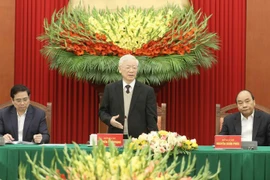 Tổng Bí thư, Chủ tịch nước Nguyễn Phú Trọng phát biểu tại buổi gặp mặt. (Ảnh: Phương Hoa/TTXVN)