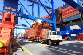 Đón TEU thứ 500.000 tại Cảng Containner Quốc tế Tân Cảng Hải Phòng. (Ảnh: An Đăng/TTXVN)