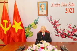 Tổng Bí thư, Chủ tịch nước Nguyễn Phú Trọng điện đàm trực tiếp với Tổng Bí thư Lào Thongloun Sisoulith. (Ảnh: Trí Dũng/TTXVN)