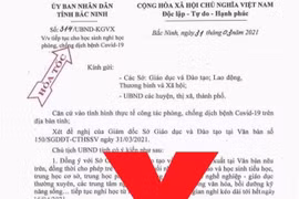 Văn bản giả mạo của UBND tỉnh Bắc Ninh về việc cho học sinh nghỉ học phòng chống COVID-19. (Nguồn: vtc.vn)