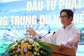 Tiến sỹ Vũ Tiến Lộc, Chủ tịch Phòng Thương mại và Công nghiệp Việt Nam VCCI phát biểu tại diễn đàn. (Ảnh: Trung Kiên/TTXVN)