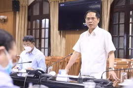 Bộ trưởng Bộ Ngoại giao Bùi Thanh Sơn, Tổ trưởng Tổ công tác của Chính phủ về ngoại giao vaccine phát biểu. (Ảnh: Lâm Khánh/TTXVN)