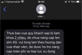 Tin nhắn nâng cấp sim 4G, mất sạch tiền lại "gánh" thêm nợ. (Nguồn: hanoimoi)