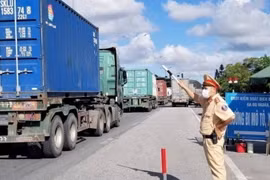 Doanh nghiệp vận tải sẽ được cấp thẻ nhận diện để vận chuyển hàng hóa giữa TP.HCM đi các tỉnh và ngược lại. (Ảnh: TTXVN)