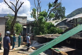 Giông lốc làm tốc mái nhà của người dân ở vùng cao Phước Bình, huyện Bác Ái. (Ảnh: Công Thử/TTXVN)