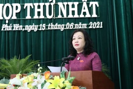 Bà Cao Thị Hòa An, Phó Bí Thư Thường trực Tỉnh ủy tái đắc cử Chủ tịch Hội đồng nhân dân tỉnh Phú Yên khóa VIII. (Ảnh: Phạm Cường/TTXVN)