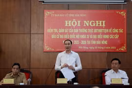 Phó Chủ tịch Ủy ban Trung ương MTTQ Việt Nam Phùng Khánh Tài phát biểu tại buổi làm việc. (Ảnh: Hưng Thịnh/TTXVN)