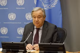Tổng Thư ký Liên hợp quốc Antonio Guterres phát biểu trong một cuộc họp báo tại New York, Mỹ, ngày 10/3/2020. (Nguồn: THX/TTXVN)