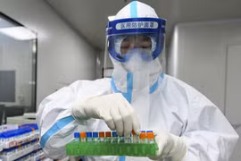 Một nhân viên y tế xử lý các mẫu xét nghiệm axit nucleic tại Phòng thí nghiệm y tế ở Trường Sa, Trung Quốc. (Nguồn: Getty Images)