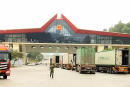 Xe nông sản được bố trí dừng đỗ tại khu xuất nhập cảnh Cửa khẩu quốc tế Hữu Nghị để giảm thiểu ùn ứ. (Ảnh: Quang Duy/TTXVN) 