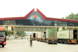 Xe nông sản được bố trí dừng đỗ tại khu xuất nhập cảnh Cửa khẩu quốc tế Hữu Nghị để giảm thiểu ùn ứ. (Ảnh: Quang Duy/TTXVN) 