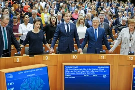 Các nghị sỹ châu Âu trong phiên bỏ phiếu thông qua thỏa thuận Brexit. (Nguồn: EP)