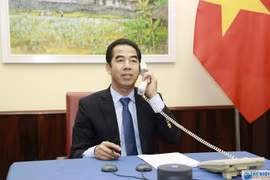 Thứ trưởng Bộ Ngoại giao Tô Anh Dũng điện đàm với Quốc vụ khanh Bộ Ngoại giao Anh Nigel Adams. (Nguồn: Báo Quôc tế)