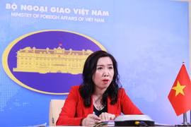 Người phát ngôn Bộ Ngoại giao Lê Thị Thu Hằng trả lời trực tuyến các câu hỏi của phóng viên trong nước và quốc tế. (Ảnh: Lâm Khánh/TTXVN)