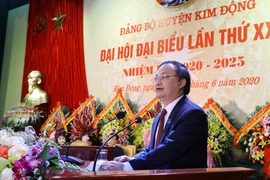 Bí thư tỉnh Hưng Yên Đỗ Tiến Sỹ phát biểu tại Đại hội điểm Đảng bộ huyện Kim Động lần thứ XXIII. (Ảnh: Đinh Tuấn/TTXVN)