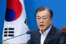 Tổng thống Hàn Quốc Moon Jae-in phát biểu tại cuộc họp ở Seoul ngày 2/8/2019. (Ảnh: Yonhap/TTXVN)