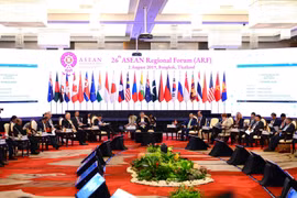 Đại diện các nước tham dự Diễn đàn Khu vực ASEAN (ARF) lần thứ 25 ở Singapore ngày 4/8. (Ảnh: Kyodo/TTXVN)