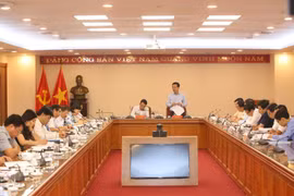 Đồng chí Võ Văn Thưởng, Ủy viên Bộ Chính trị, Bí thư Trung ương Đảng, Trưởng Ban Tuyên giáo Trung ương, Ủy viên Ban Chỉ đạo Trung ương về phòng, chống tham nhũng, Trưởng đoàn công tác phát biểu chỉ đạo. (Ảnh: Thành Đạt/TTXVN)