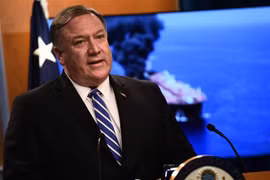 Ngoại trưởng Mỹ Mike Pompeo phát biểu trong cuộc họp báo tại Washington, DC. (Ảnh: AFP/TTXVN)