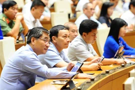 Các đại biểu biểu quyết thông qua Luật Cảnh sát cơ động. (Ảnh: Minh Đức/TTXVN)
