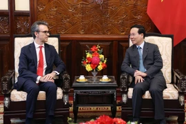 Chủ tịch nước Võ Văn Thưởng tiếp Đại sứ, Trưởng Phái đoàn Liên minh châu Âu Giorgio Aliberti. (Ảnh: Thống Nhất/TTXVN)