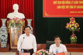 Ông Nguyễn Xuân Thắng, Ủy viên Bộ chính trị, Giám đốc Học viện Chính trị Quốc gia Hồ Chí Minh, Chủ tịch Hội đồng Lý luận Trung ương phát biểu tại buổi làm việc. (Ảnh: Thanh Thủy/TTXVN)