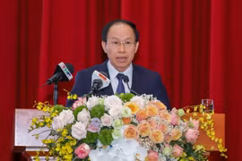 Tân Bí thư Thành ủy Hải Phòng Lê Tiến Châu phát biểu nhận nhiệm vụ. (Ảnh: TTXVN phát)