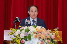 Tân Bí thư Thành ủy Hải Phòng Lê Tiến Châu phát biểu nhận nhiệm vụ. (Ảnh: TTXVN phát)