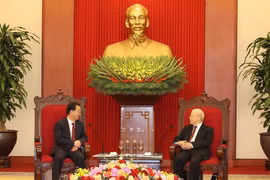 Tổng Bí thư Nguyễn Phú Trọng tiếp ông Vương Ninh, Ủy viên Trung ương Đảng Cộng sản Trung Quốc, Bí thư Tỉnh ủy Vân Nam. (Ảnh: Trí Dũng/TTXVN)