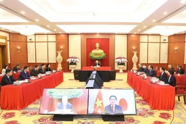 Tổng Bí thư Nguyễn Phú Trọng điện đàm với Chủ tịch Đảng Dân chủ Tự do Nhật Bản (LDP), Thủ tướng Nhật Bản Kishida Fumio. (Ảnh: Trí Dũng/TTXVN)