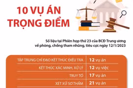Kết thúc điều tra, truy tố, xét xử 10 vụ án trọng điểm trong năm 2023.