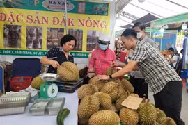Sầu Riêng Đắk Nông được bày bán tại hội chợ. (Ảnh: Phương Anh/TTXVN)