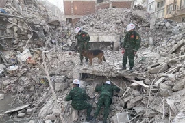 Lực lượng cứu hộ, cứu nạn của Quân đội nhân dân Việt Nam triển khai hoạt động tại Antakya, thủ phủ tỉnh Hatay, ngày 19/2. (Ảnh: Hải Linh/TTXVN)