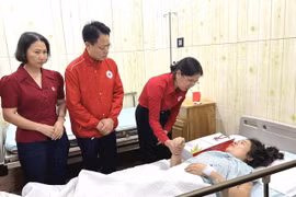 Sáng 14/9, Trung ương Hội Chữ thập đỏ Việt Nam tổ chức 2 đoàn công tác do Phó Chủ tịch Huỳnh Thị Xuân Lam và Phó Chủ tịch Nguyễn Hải Anh làm Trưởng đoàn đến thăm hỏi, động viên các nạn nhân vụ cháy chung cư mini đang điều trị tại các bệnh viện. (Ảnh: TTXV