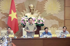 Chủ tịch Quốc hội Vương Đình Huệ làm việc với Ủy ban Kinh tế về công tác tiếp thu, giải trình, chỉnh lý và một số nội dung lớn của dự thảo Luật Đất đai sửa đổi. (Ảnh: Doãn Tấn/TTXVN)