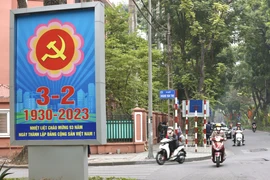 Pano tại phố Hoàng Văn Thụ, Hà Nội dịp 93 năm Ngày thành lập Đảng Cộng sản Việt Nam. (Ảnh: Hoàng Hiếu/TTXVN)