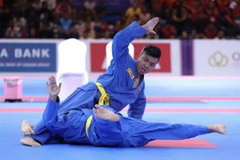 Đội tuyển Vovinam Việt Nam giành huy chương Bạc ở nội dung Đòn chân tấn công nam với thành tích 267 điểm. (Ảnh: Minh Quyết/TTXVN)