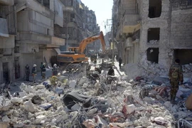 Cảnh đổ nát sau trận động đất tại Karm al-Jabal, Bắc Syria, ngày 8/2. (Ảnh: THX/TTXVN)