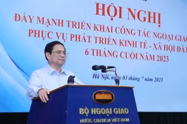 Thủ tướng Phạm Minh Chính phát biểu tại Hội nghị Đẩy mạnh Triển khai Công tác Ngoại giao Kinh tế. (Ảnh: Dương Giang/TTXVN) 