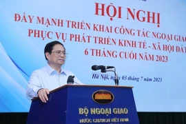 Thủ tướng Phạm Minh Chính phát biểu tại Hội nghị Đẩy mạnh Triển khai Công tác Ngoại giao Kinh tế. (Ảnh: Dương Giang/TTXVN) 
