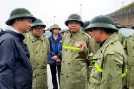 Đoàn công tác Ban Chỉ đạo Trung ương về Phòng chống thiên tai kiểm tra công tác phòng, chống bão tại thành phố Móng Cái. (Ảnh: TTXVN phát)