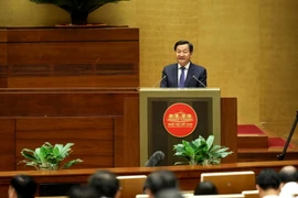 Phó Thủ tướng Lê Minh Khái báo cáo, giải trình một số vấn đề được Quốc hội, cử tri quan tâm. (Ảnh: An Đăng/TTXVN)