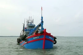 Tàu cá TG 93627 TS vận chuyển trái phép dầu DO trên biển vừa bị lực lượng chức năng bắt giữ. (Ảnh: TTXVN phát)